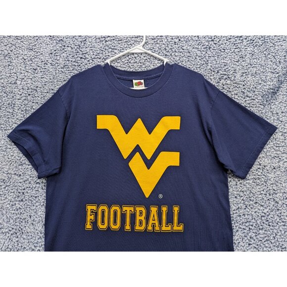 VTG West Virginia Mountaineers Football T Shirt Mens L Graphic Logo 90s Y2K Blue - Picture 3 of 10